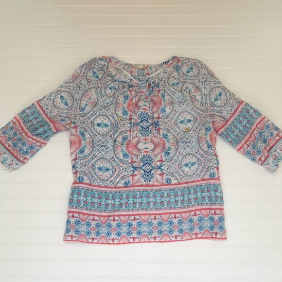 Charter Club Tops - Charter Club Blue & Pink Linen Tunic Womens XL